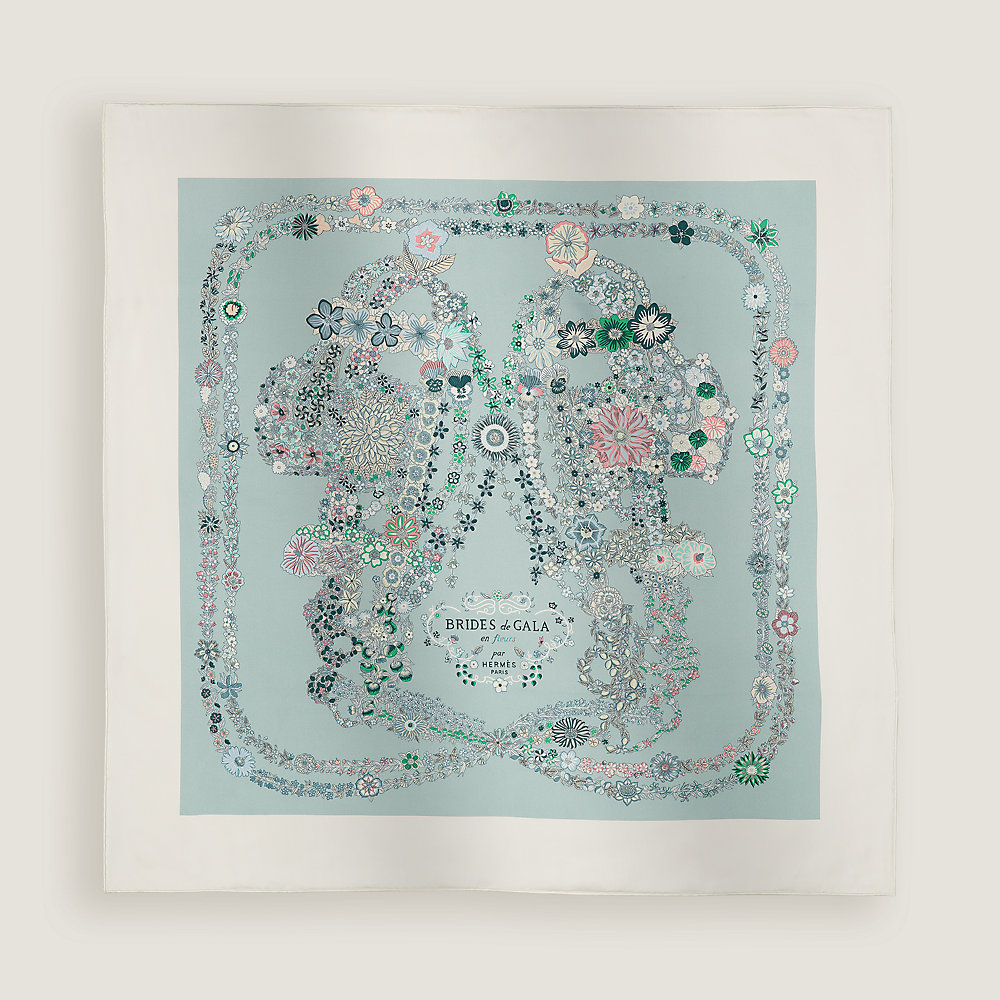 Brides de Gala en Fleurs 90方巾- 藍色| Hermès 愛馬仕台灣地區官網
